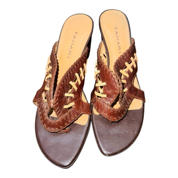 Tahari Brown Braided Sandals with Thong Design - Picture 1 of 4